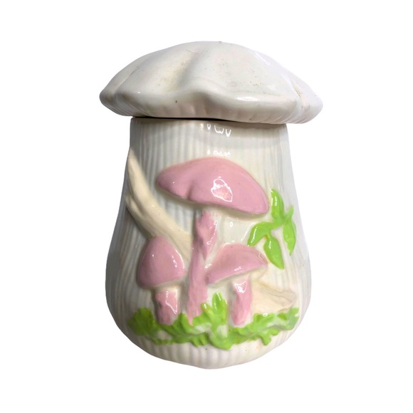 Vintage Other - Vintage 70s Ceramic Mushroom Kitchen Cannister White Pink